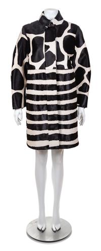 A Burberry Prorsum Calf Hair Animal Print Coat, Size 42.