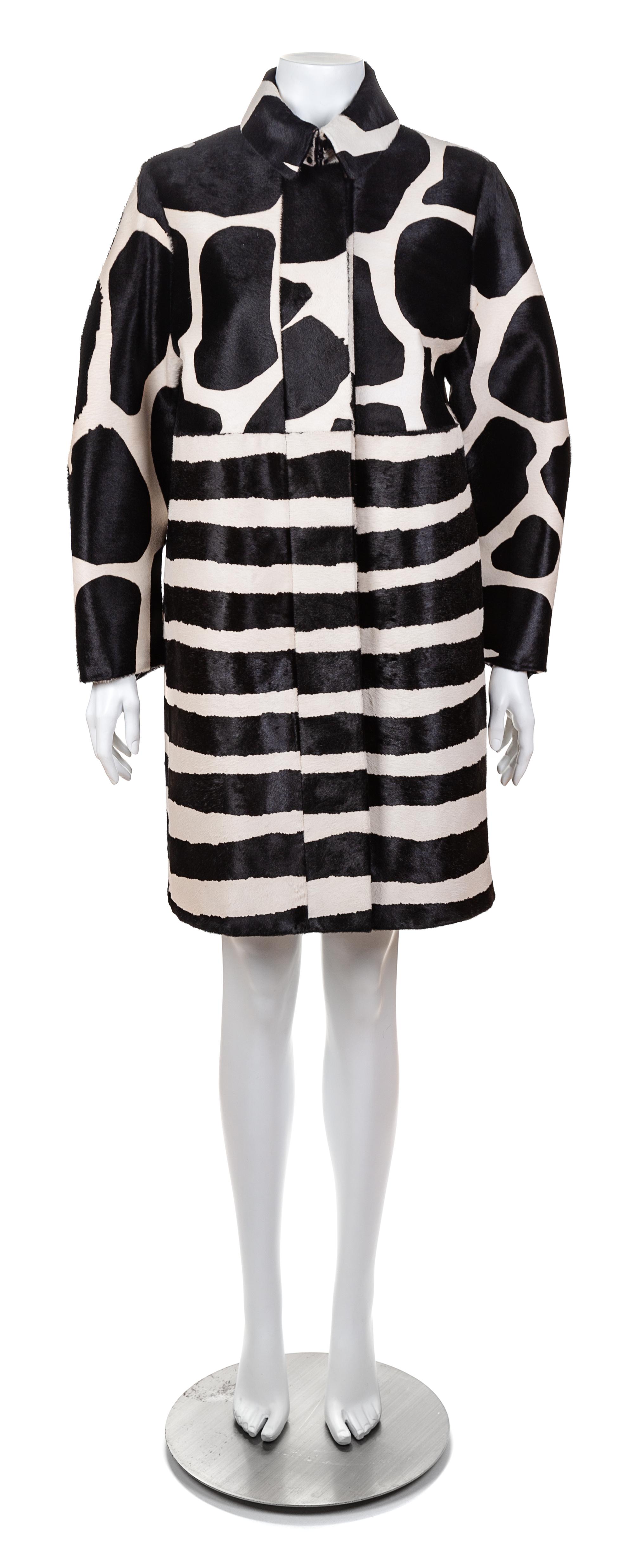 A Burberry Prorsum Calf Hair Animal Print Coat, Size 42.