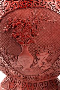 A Pair of Chinese Export Carved Red Lacquer Vases