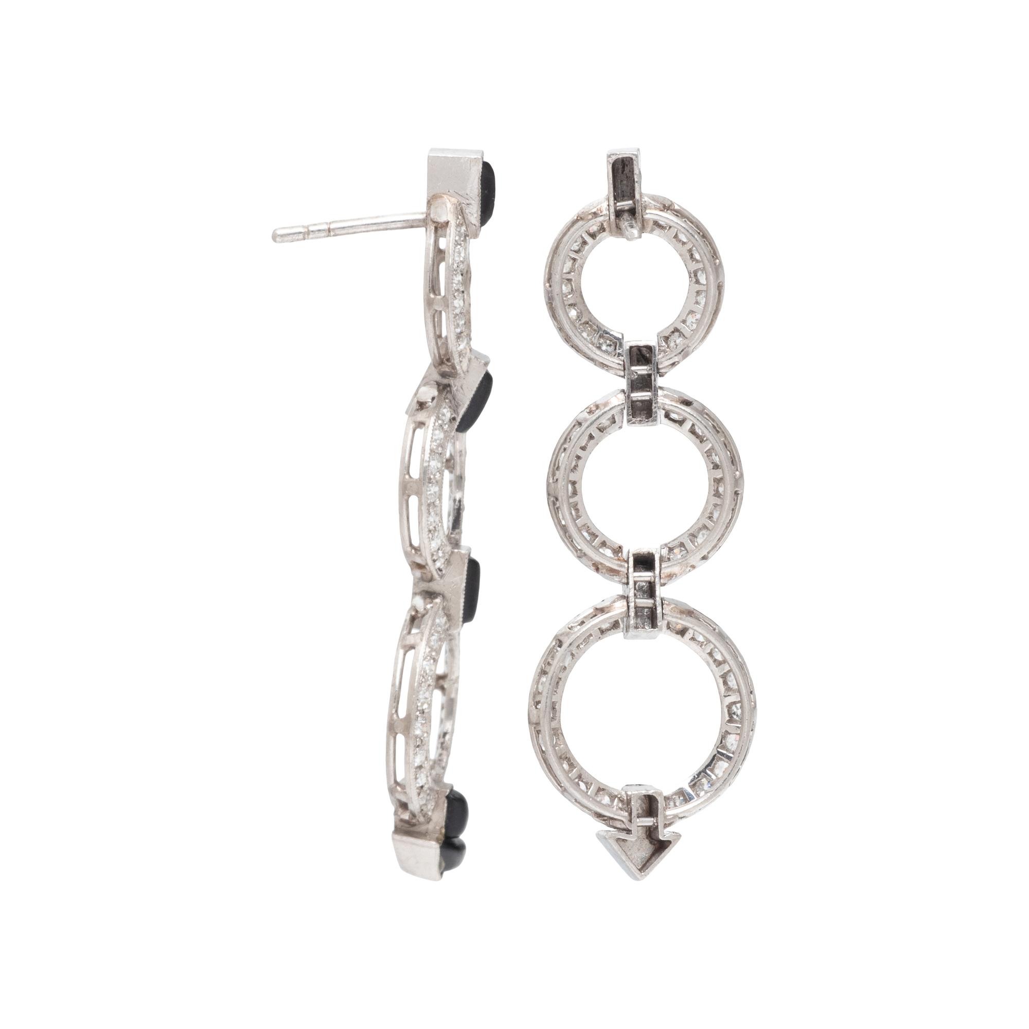ART DECO, DIAMOND AND ONYX EARRINGS