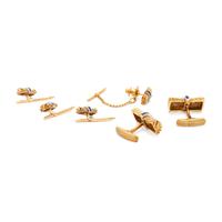YELLOW GOLD AND SYNTHETIC SAPPHIRE DRESS SET