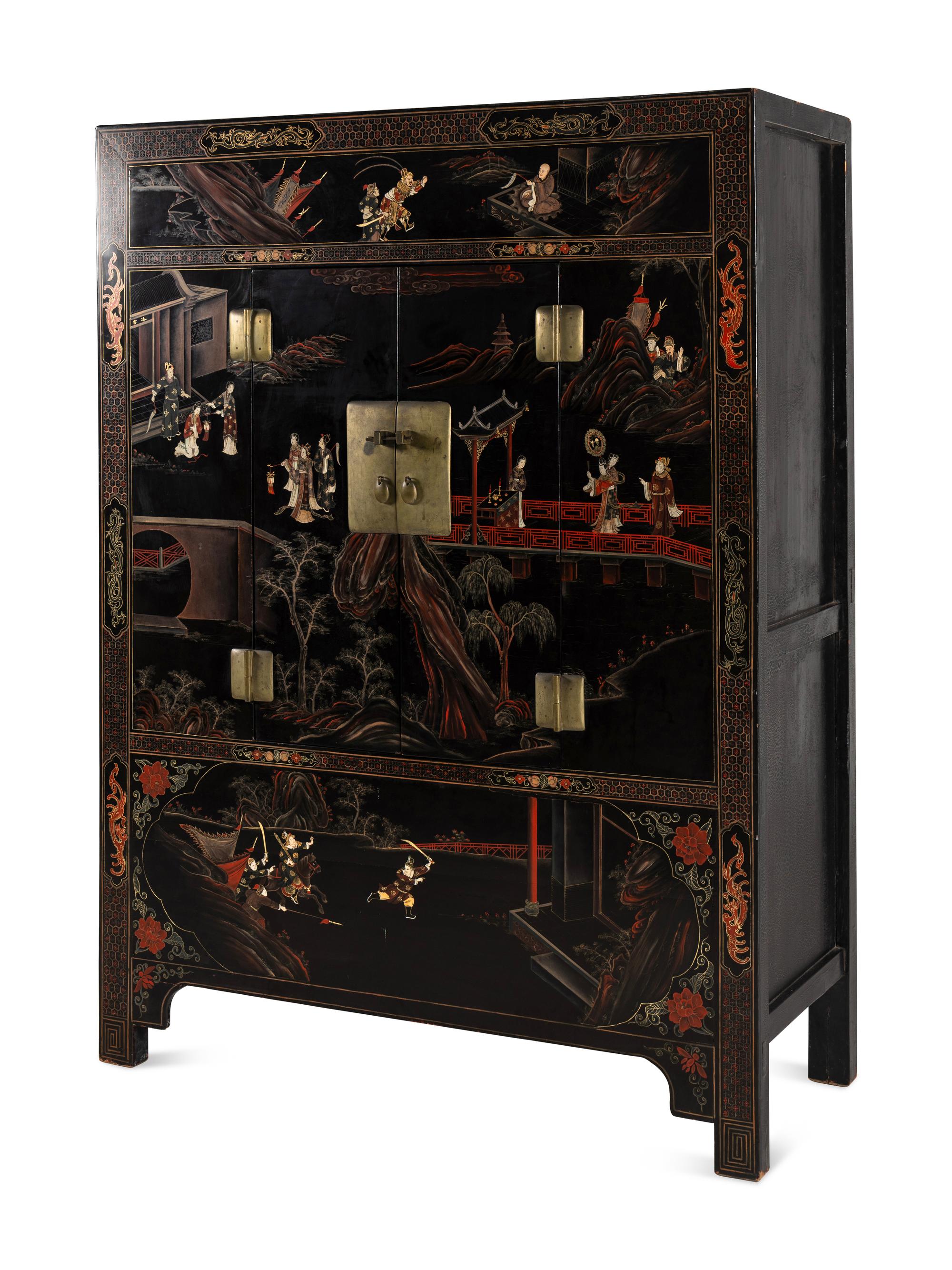 A Chinese Export Black Lacquer Cabinet