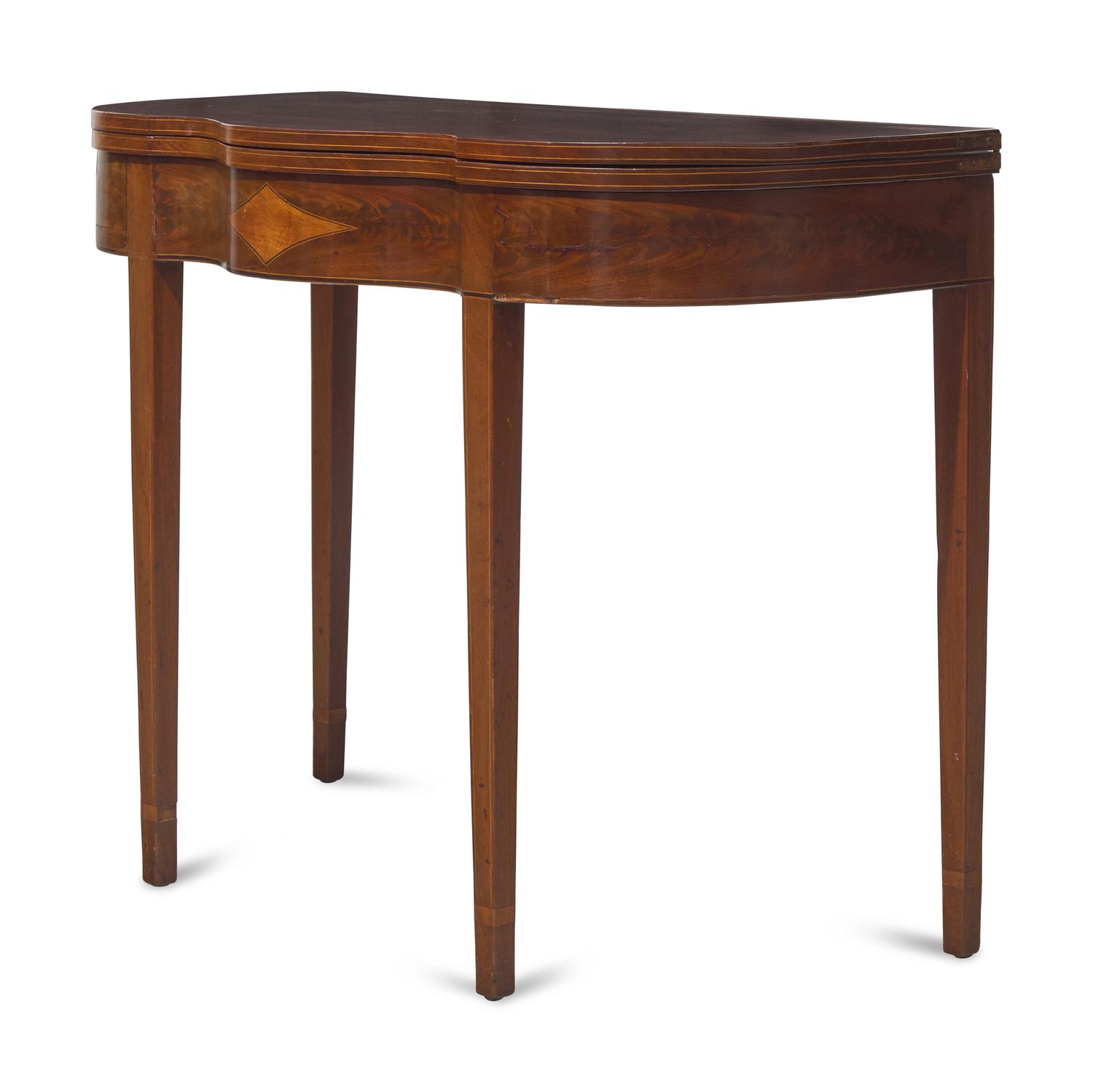 A Federal Inlaid Mahogany Serpentine Games Table, Philadelphia, PA, Circa 1805