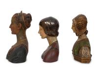 Three Italian Painted and Parcel Gilt Terracotta Busts of Renaissance Women