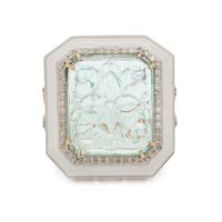 AQUAMARINE, DIAMOND AND ENAMEL RING