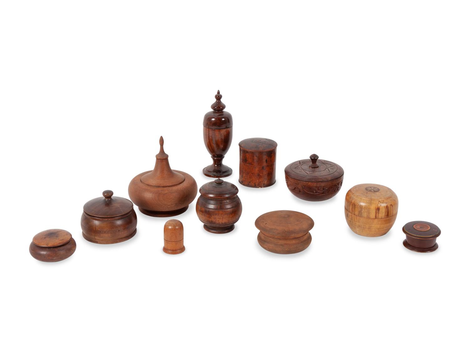 A Large Collection of Lidded Treenware