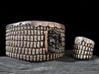 Matching Sterling Silver Corn Cob Cuff Bracelet and Ring, 2003