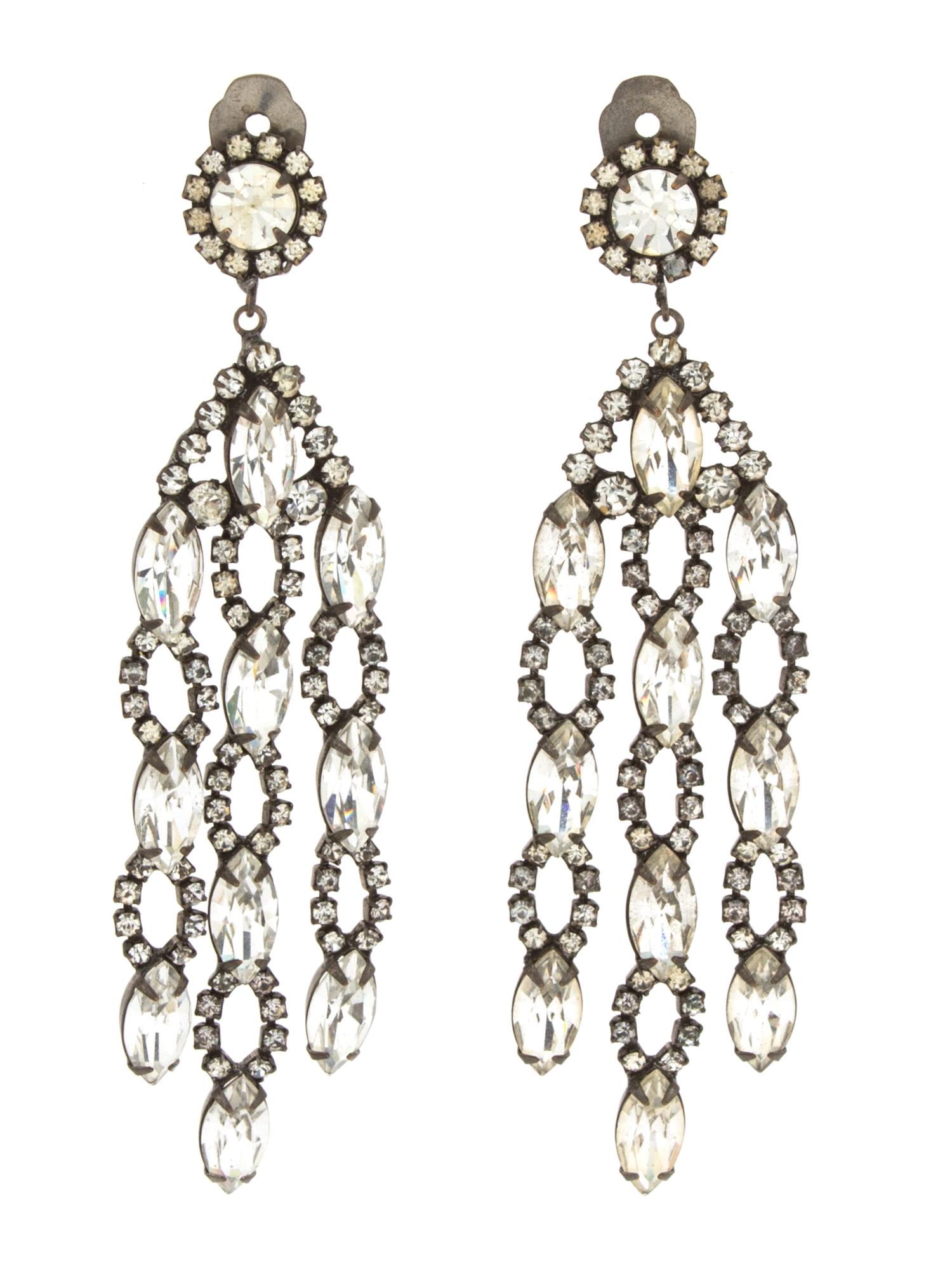 A Pair of Kenneth Jay Lane Rhinestone Chandelier Earrings, 4.25" x 1.25".
