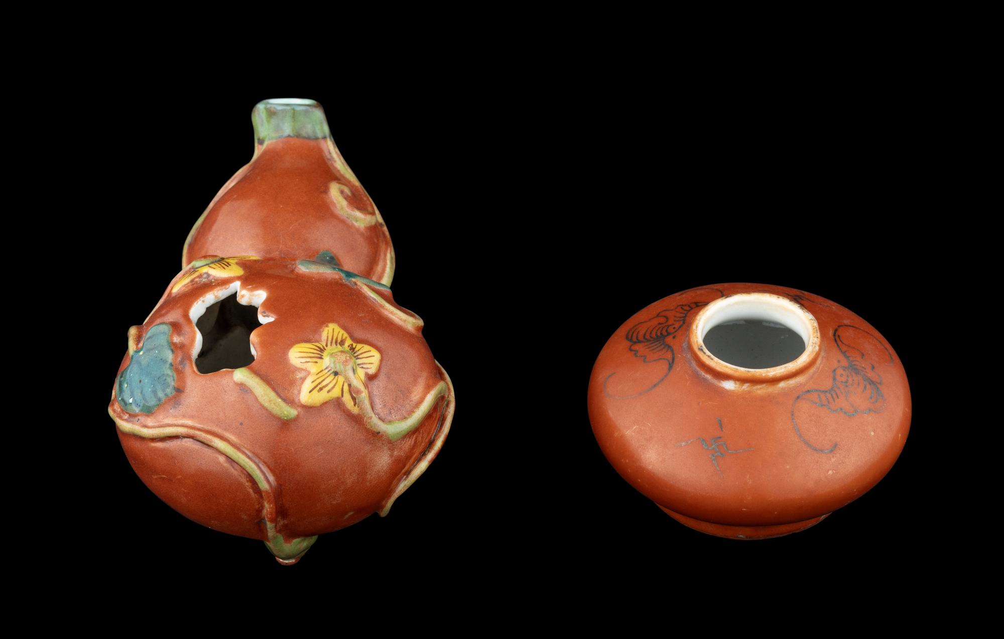 Two Chinese Iron Red Glazed Porcelain Water Droppers