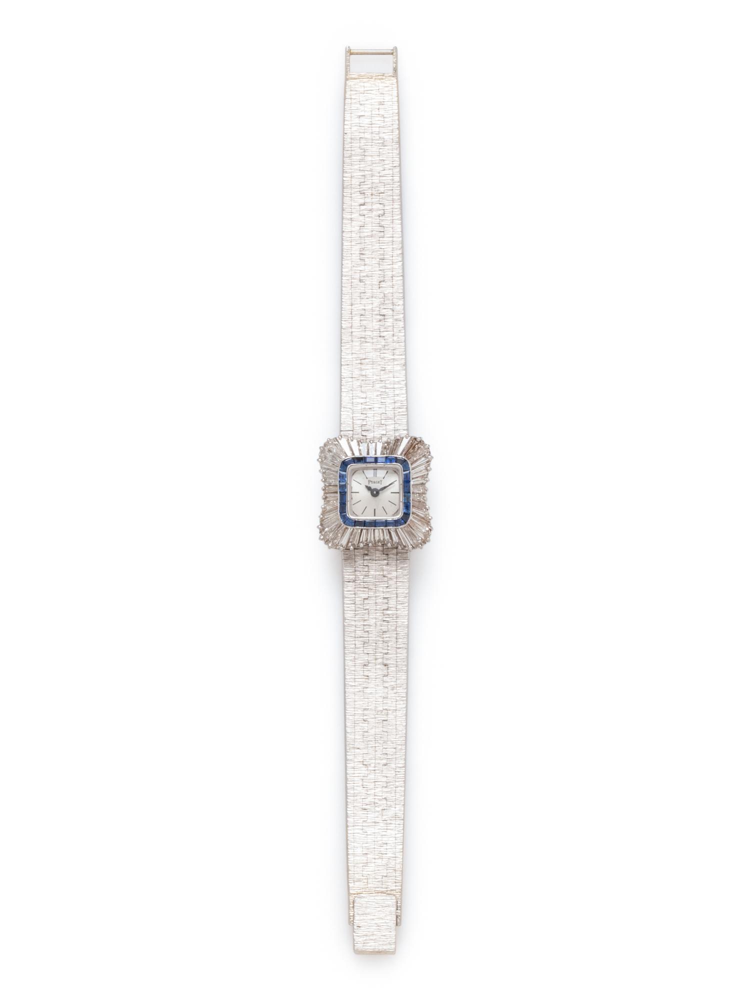 PIAGET, 18K WHITE GOLD, DIAMOND AND SAPPHIRE WRISTWATCH