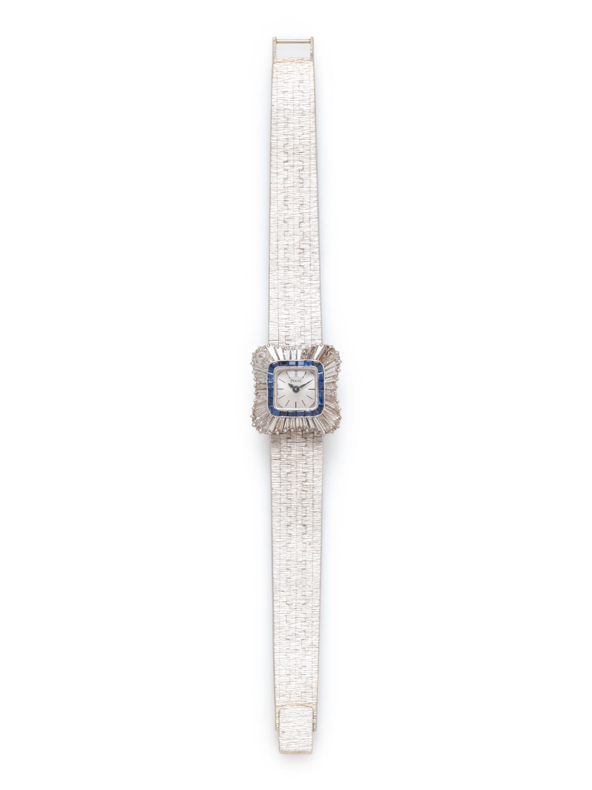 PIAGET, 18K WHITE GOLD, DIAMOND AND SAPPHIRE WRISTWATCH