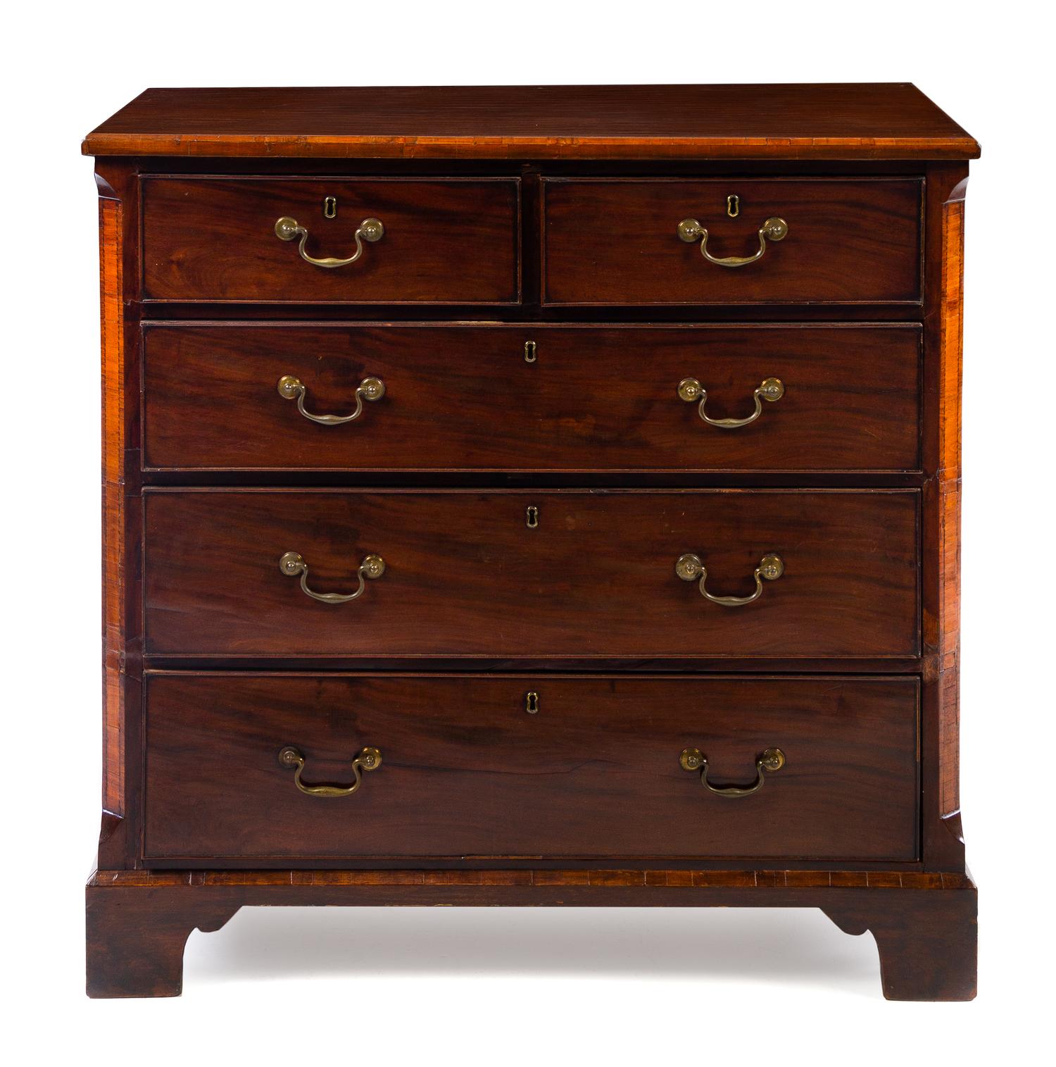 A George III Mahogany Chest of Drawers Height 40 x width 41 x depth 20 3/4 inches. — 18TH/19TH CENTURY