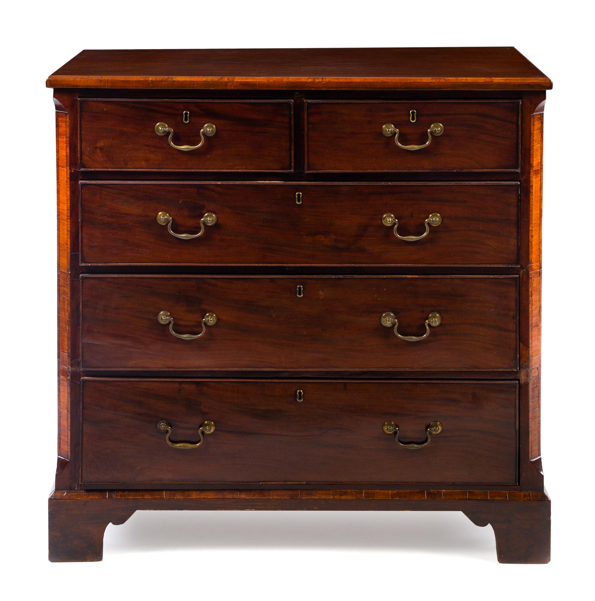 A George III Mahogany Chest of Drawers Height 40 x width 41 x depth 20 3/4 inches. — 18TH/19TH CENTURY