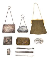An Assembled Group of Silver, Plate and Brass Articles, , comprising: 1 Birmingham silver purse 1 sterling card case 1 .800 silver oval