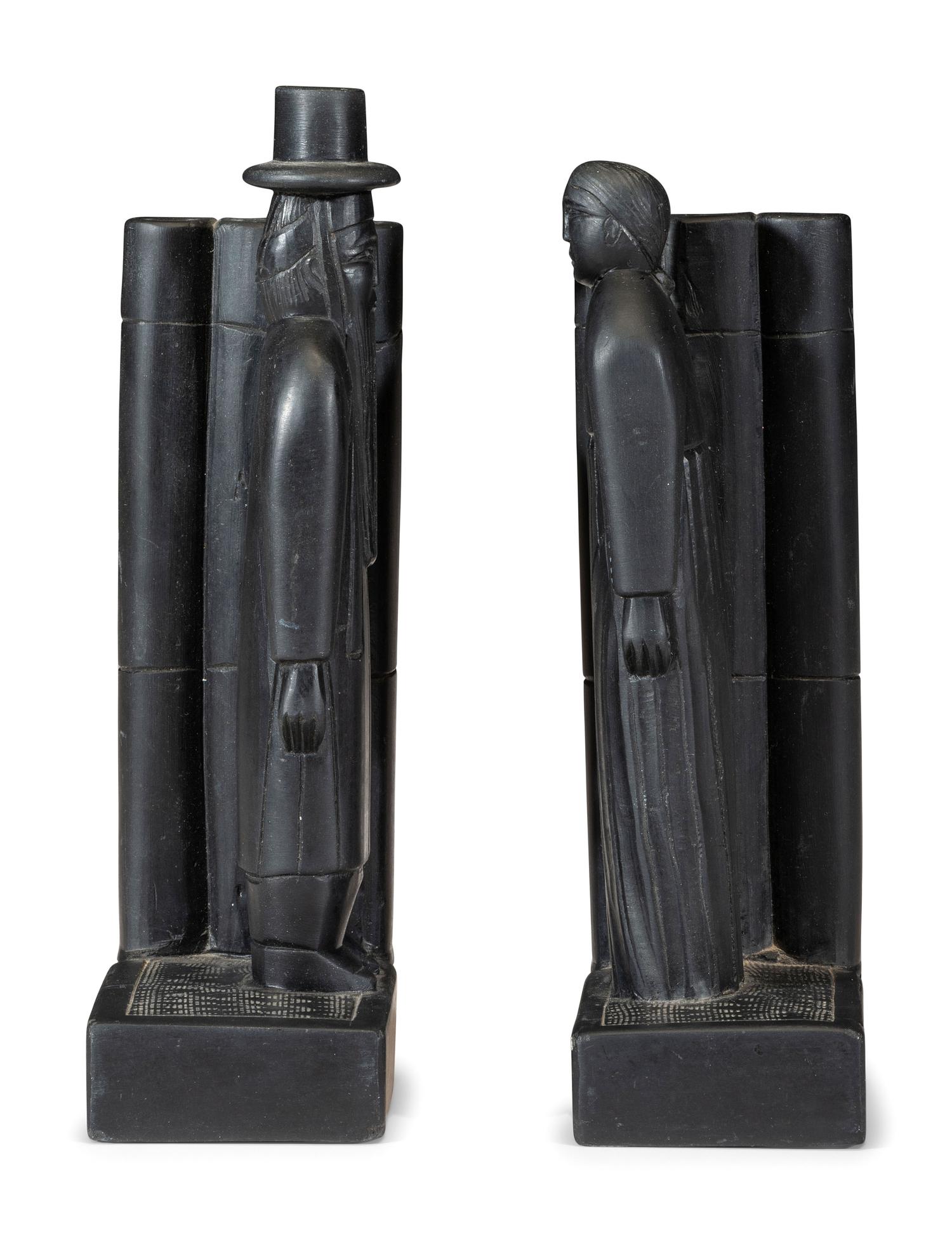 A Pair of Korean Carved Stone Figural Bookends