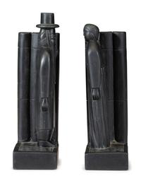 A Pair of Korean Carved Stone Figural Bookends