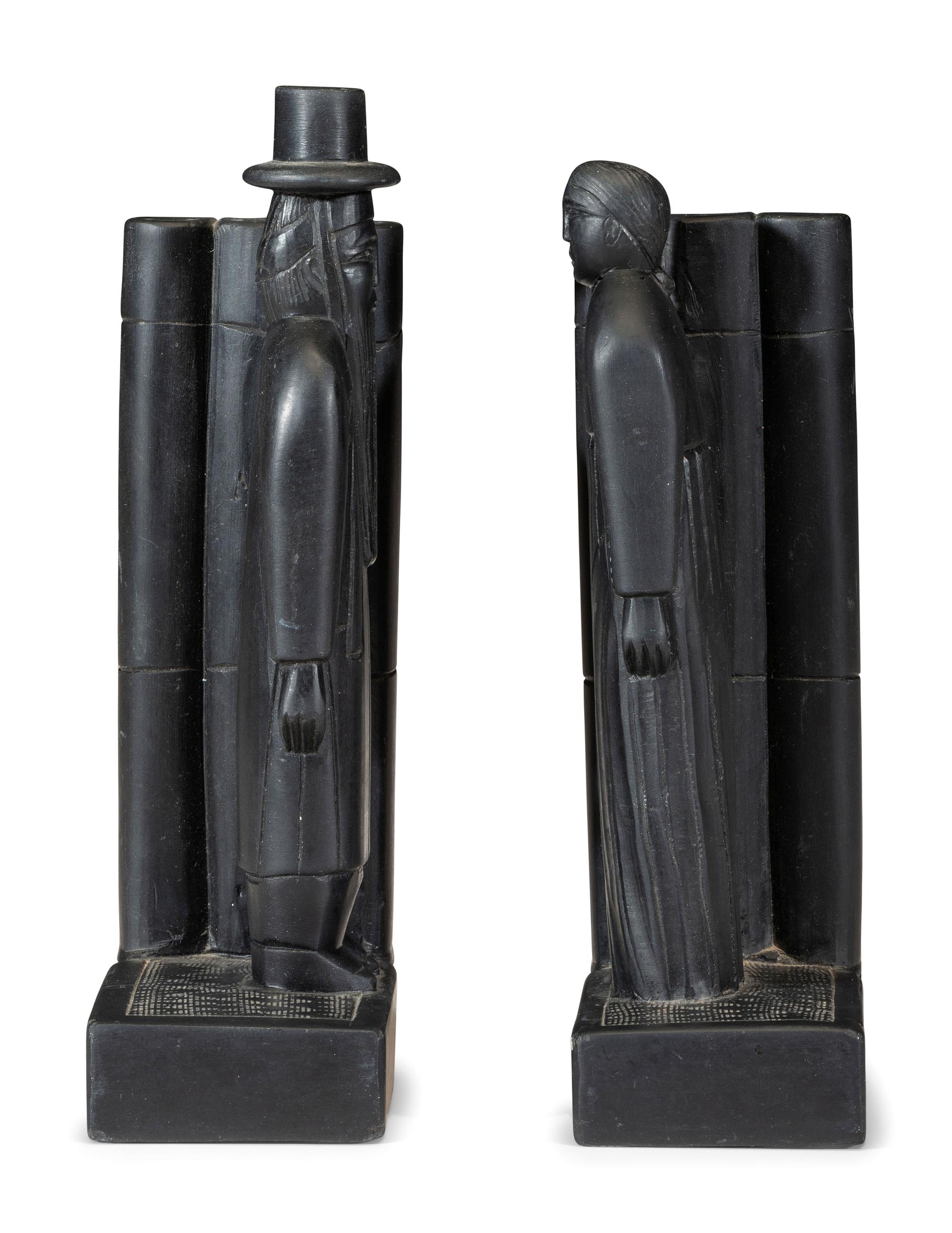 A Pair of Korean Carved Stone Figural Bookends