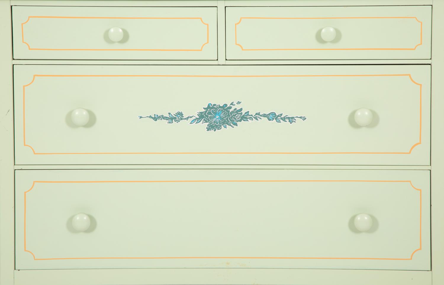 A Painted Metal Chest of Drawers with Dressing Mirror