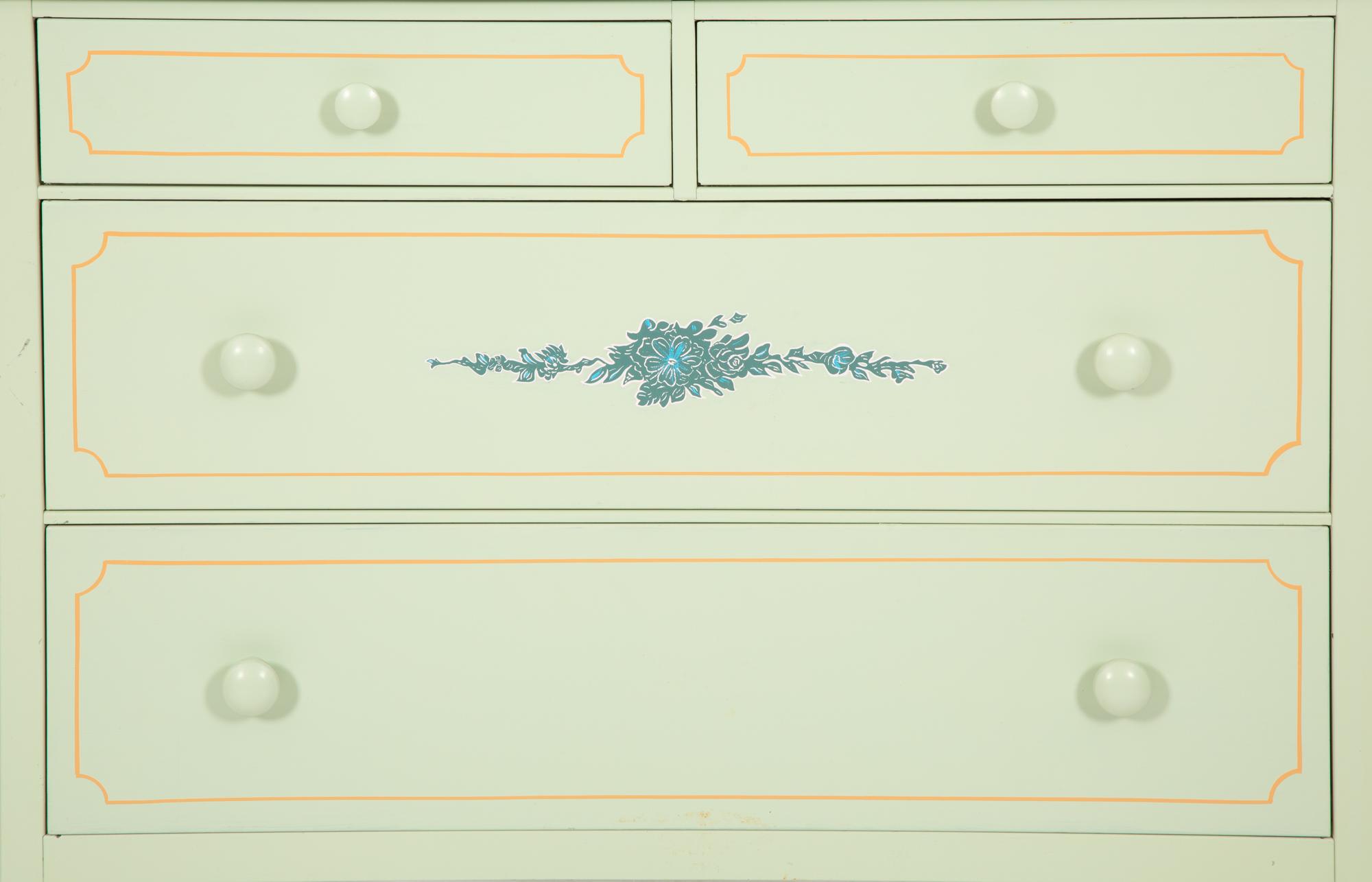 A Painted Metal Chest of Drawers with Dressing Mirror