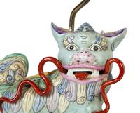 A Pair of Chinese Export Porcelain Buddhistic Lions Mounted as Lamps
