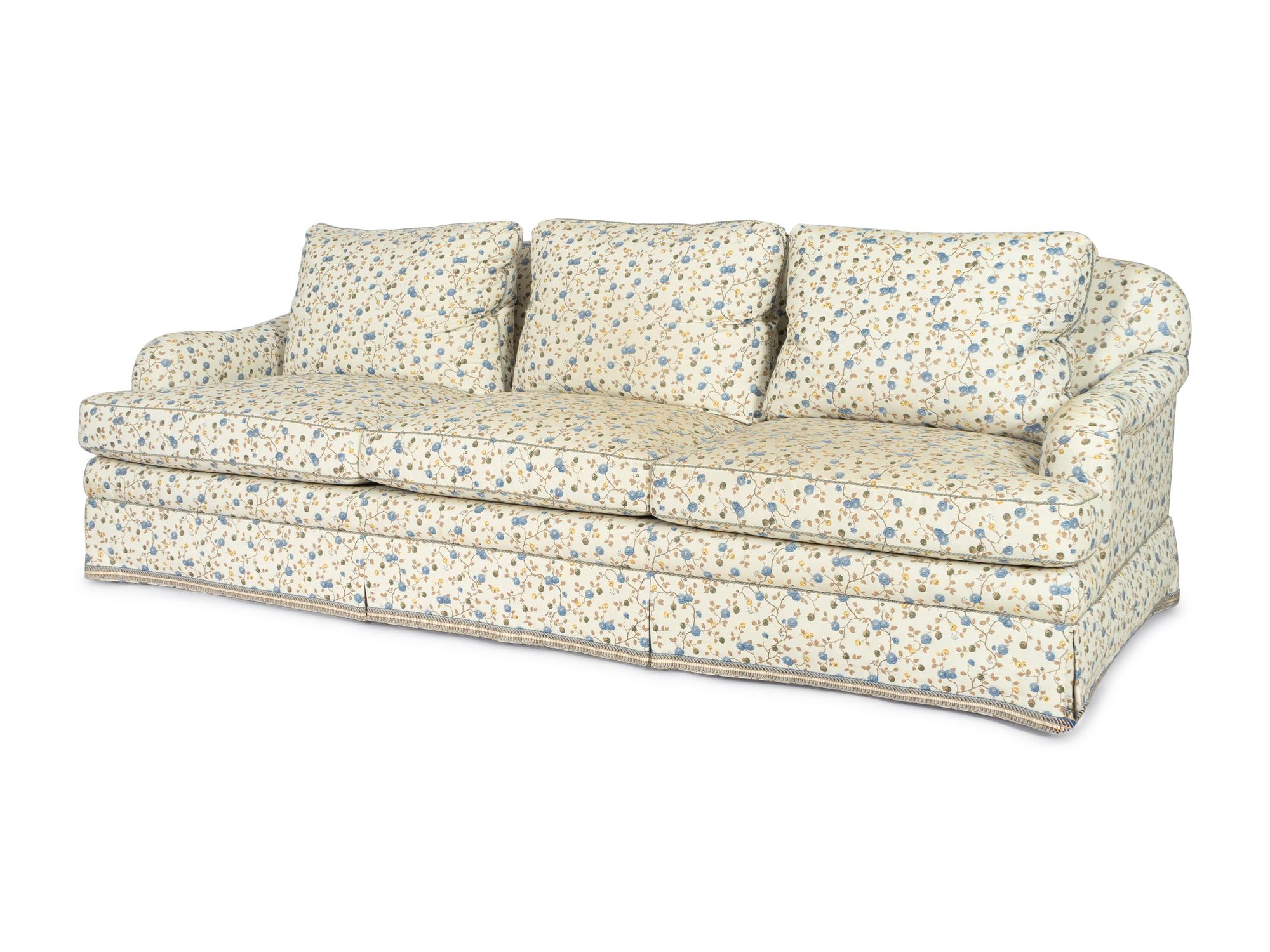 A Large E.J. Victor Embroidered Cotton-Upholstered Sofa