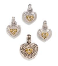 A Collection of Sterling Silver, 18 Karat Yellow Gold and Diamond Heart Pendants, Judith Ripka, 27.60 dwts.
