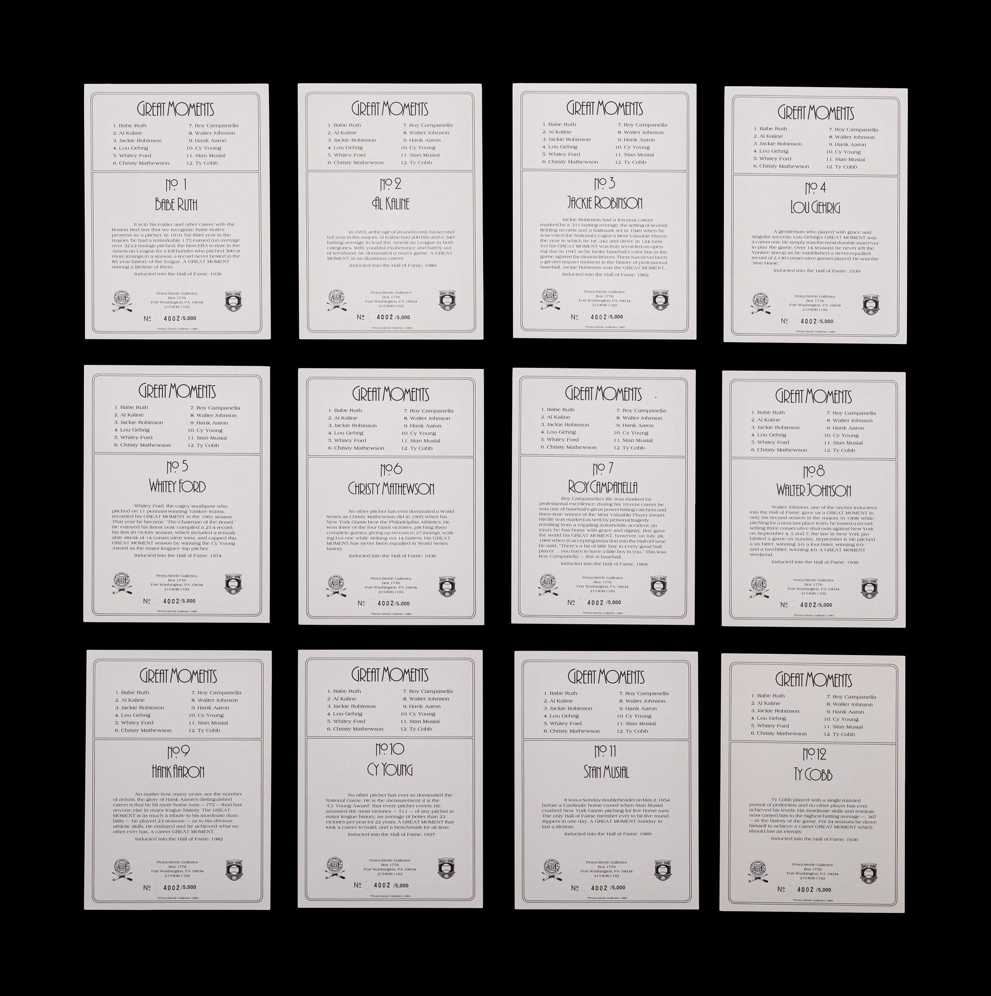 A Complete Run of 1984-97 Series One Through Nine Perez-Steele Baseball Hall of Fame Great Moments Cards