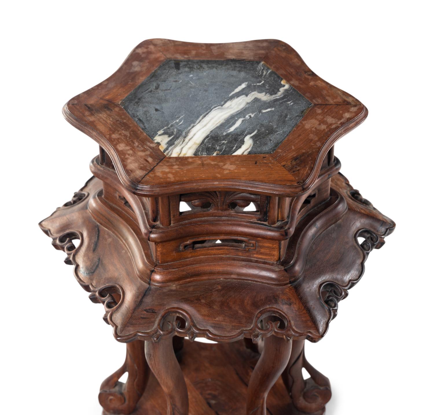 A Chinese Marble Inset Hardwood Side Stand