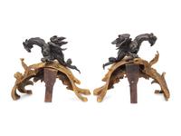 A Pair of French Gilt and Patinated Bronze Chenets