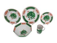 A Partial Fitz and Floyd Service in the Dragon Crest Green Pattern