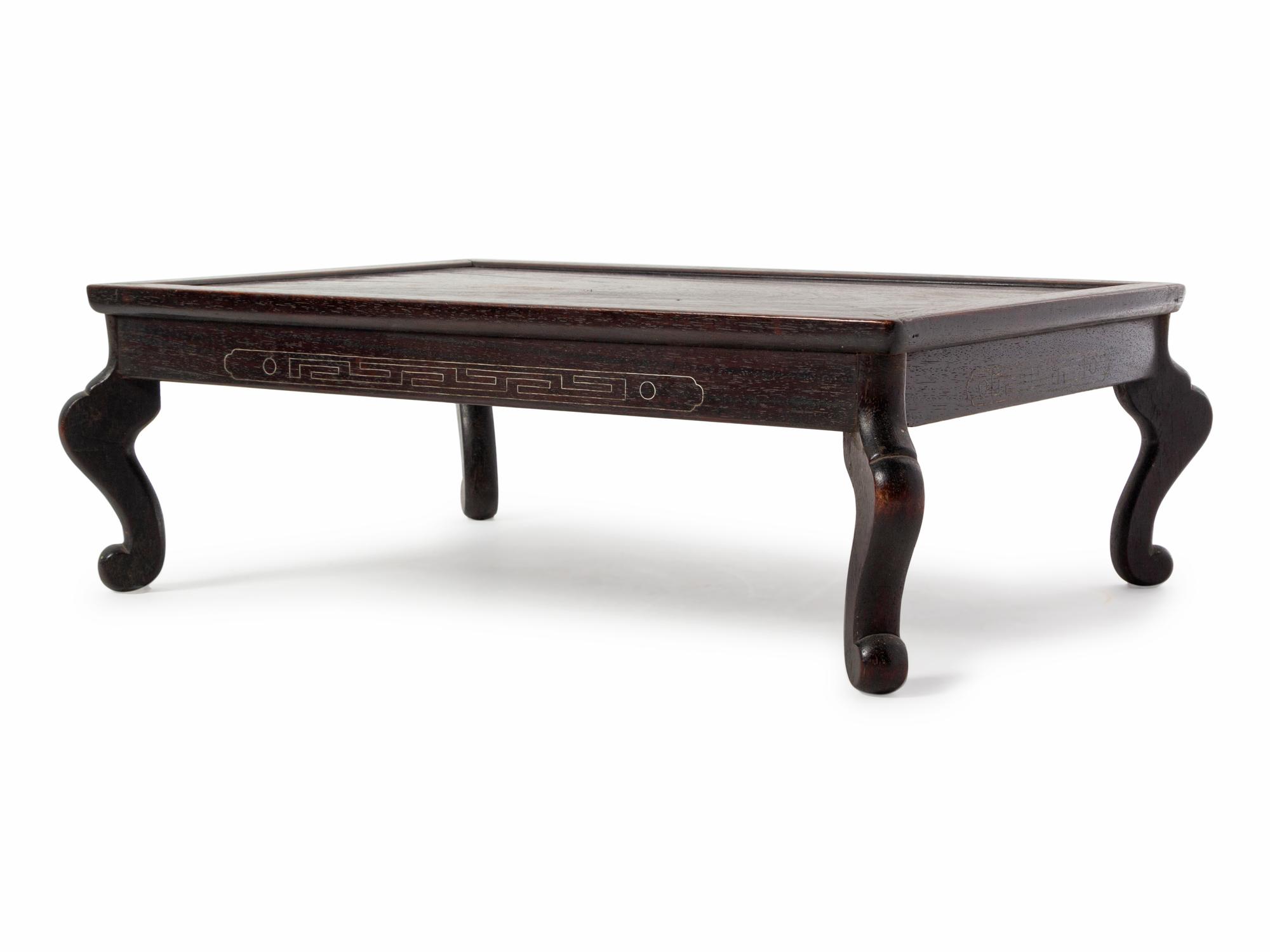 A Silver Inlaid Zitan Wood Stand