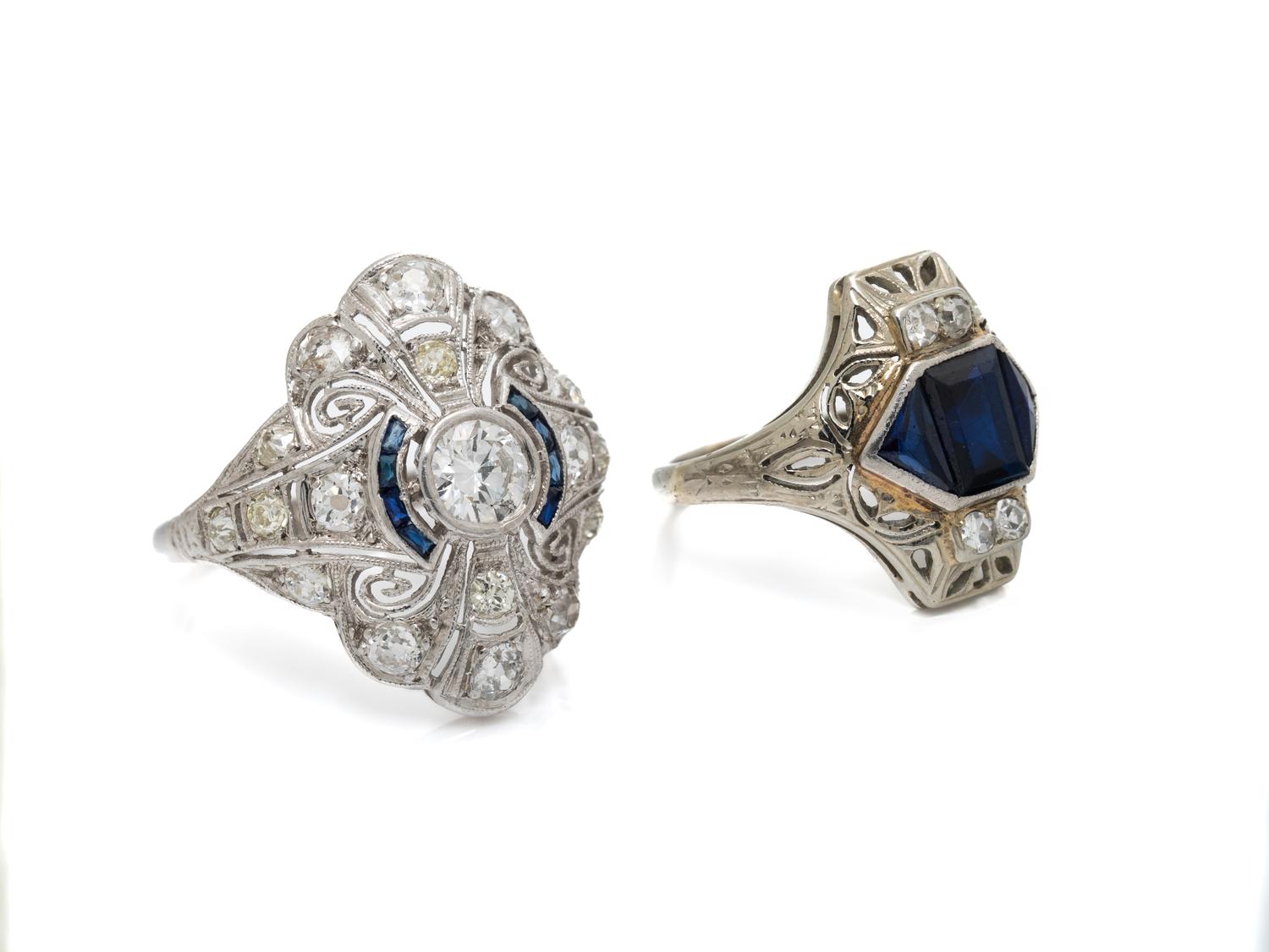 ANTIQUE, TWO DIAMOND AND SAPPHIRE RINGS