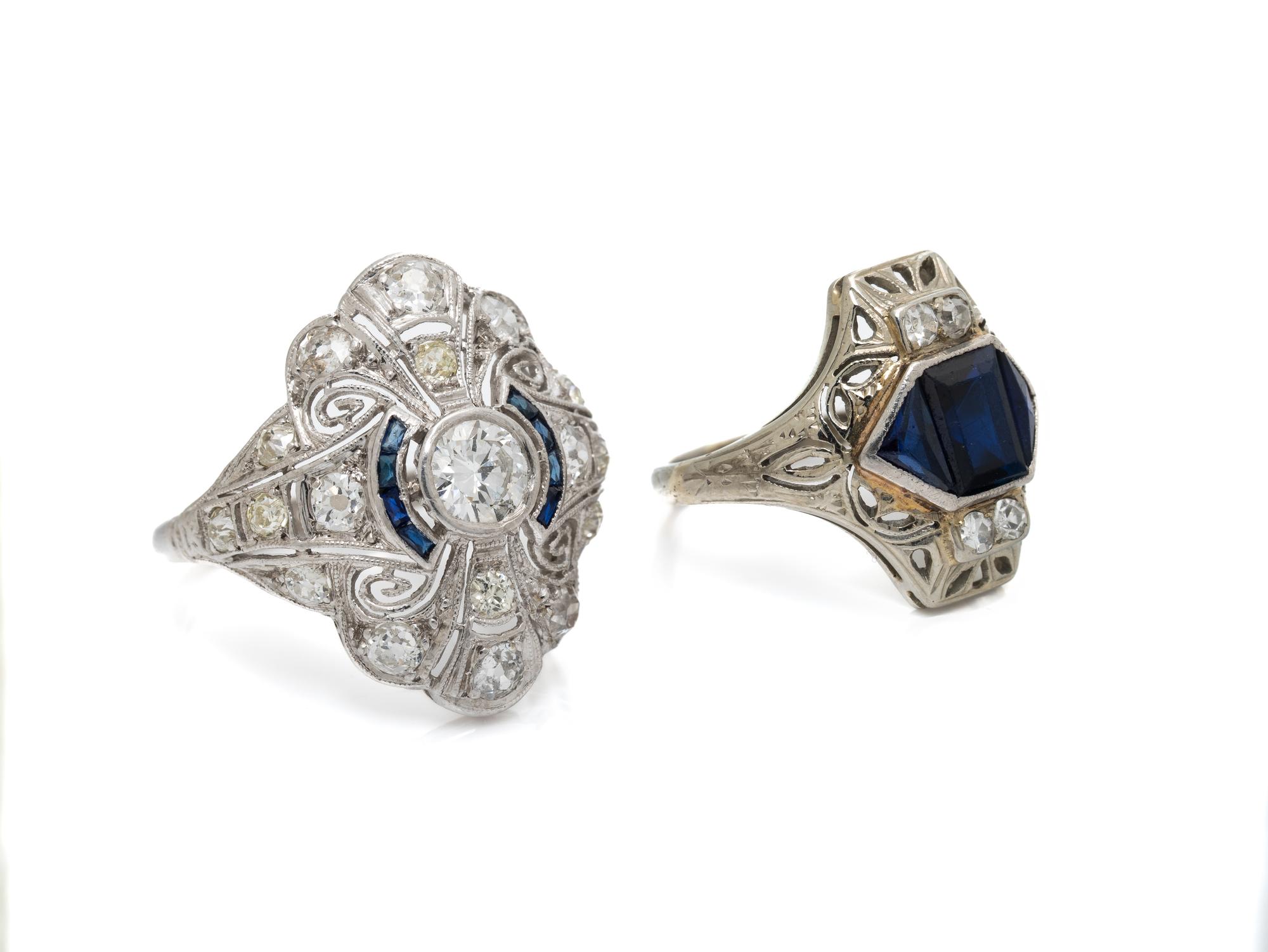 ANTIQUE, TWO DIAMOND AND SAPPHIRE RINGS