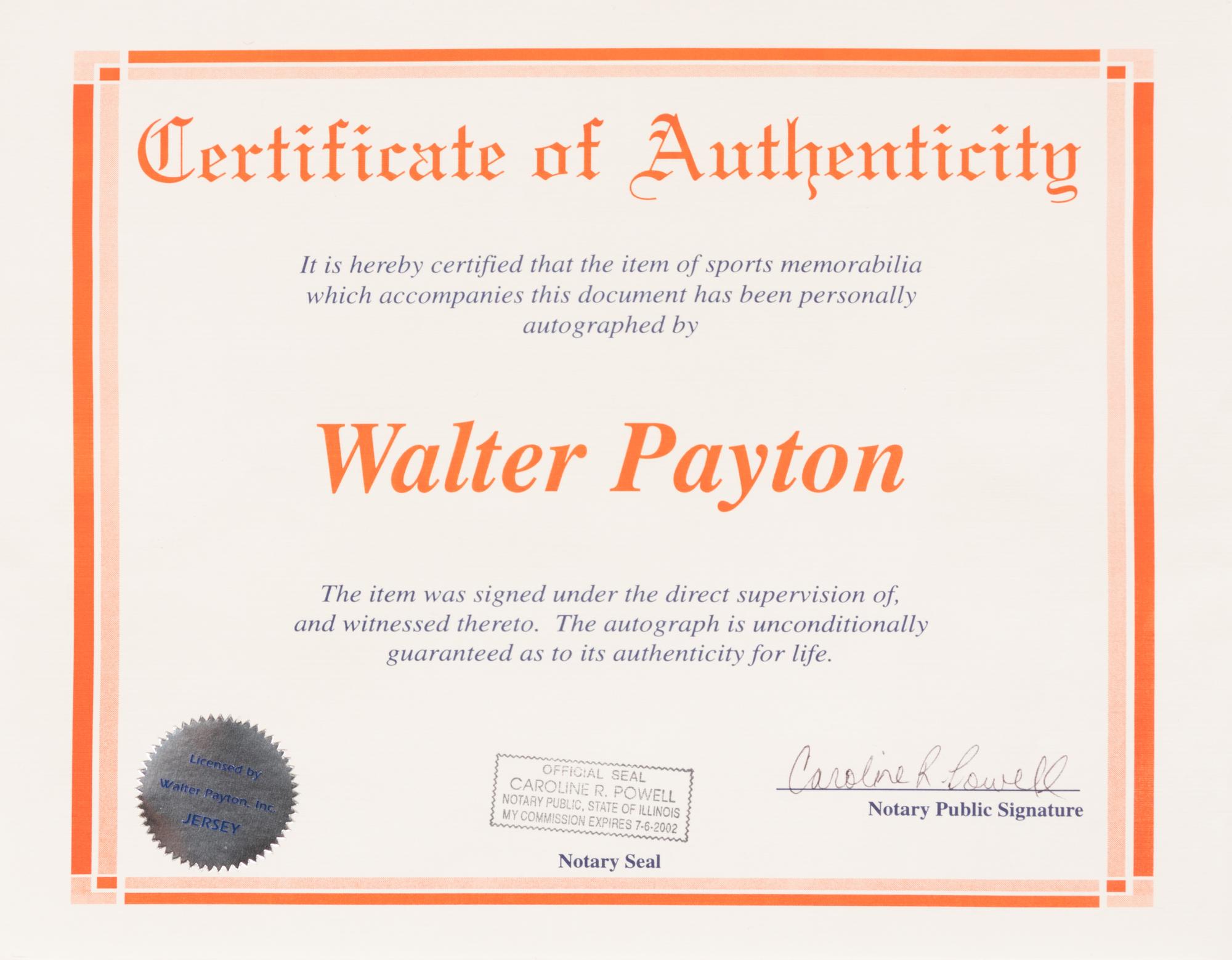 A Walter Payton Signed Chicago Bears Wilson Jersey (Acquired Directly from Payton),