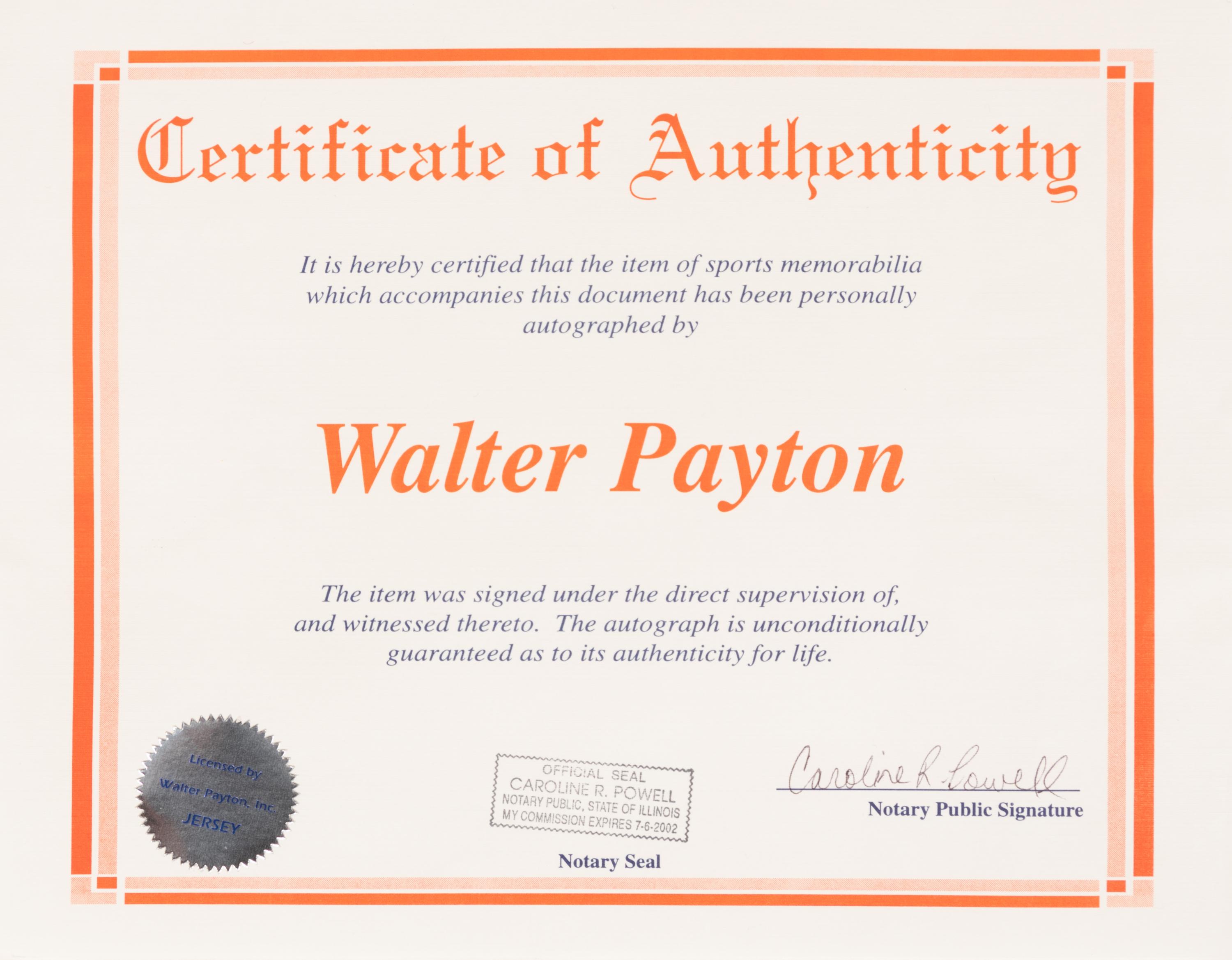 A Walter Payton Signed Chicago Bears Wilson Jersey (Acquired Directly from Payton),