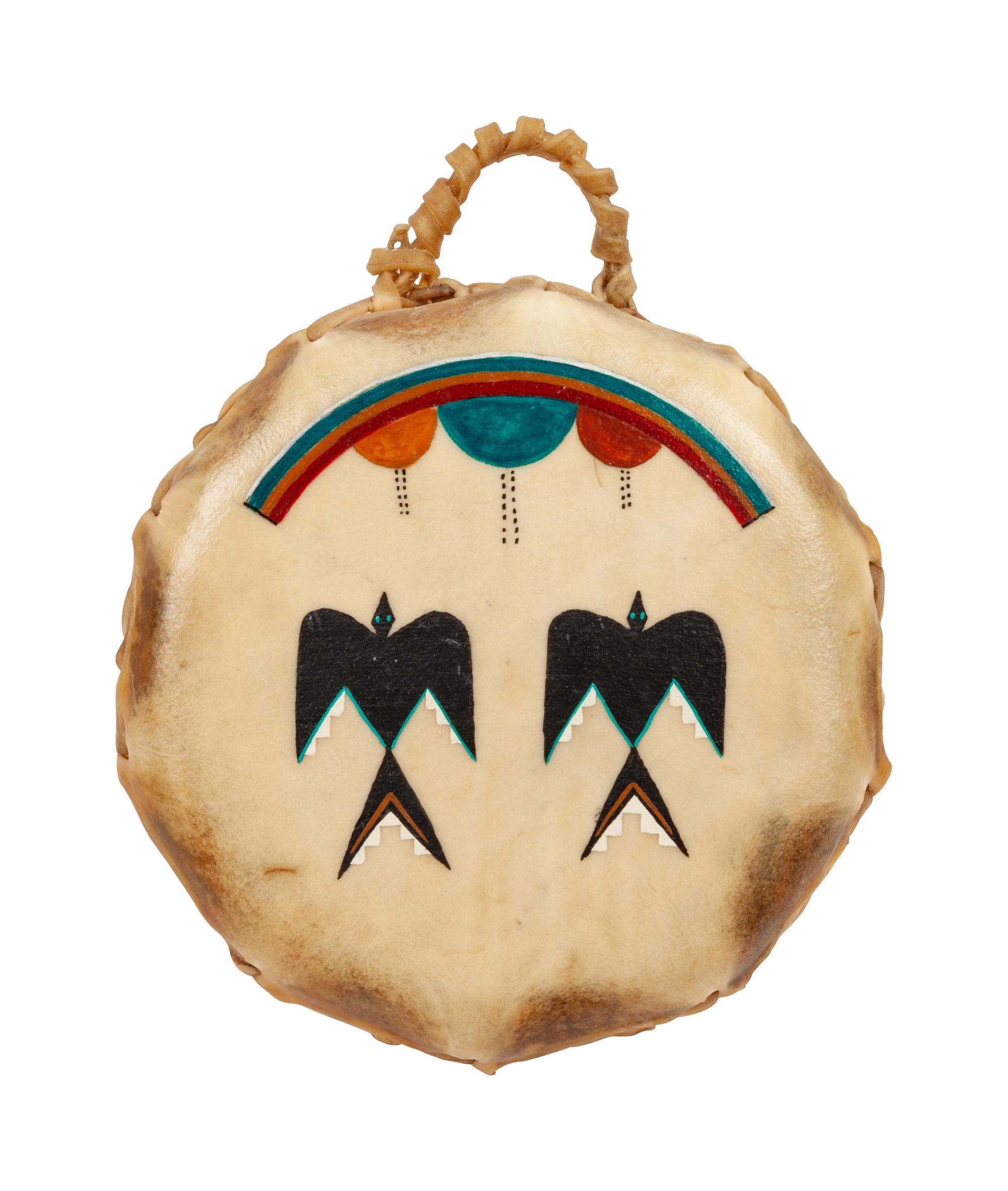 Painted Hide Drum, with Water Birds