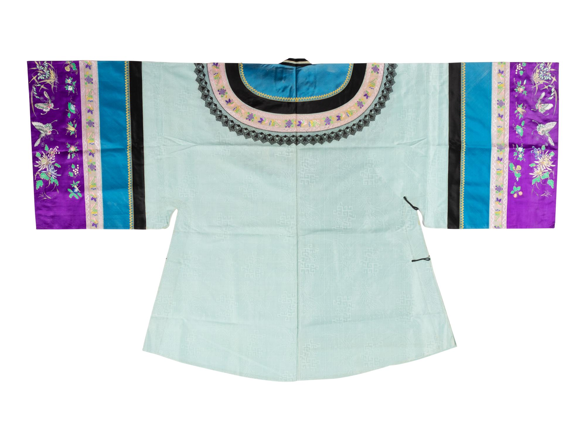 A Chinese Pale Blue Ground Gauze Embroidered Silk Lady's Robe