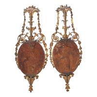 A Pair of Neoclassical Cobalt Glass-Inset and Giltwood Mirrors