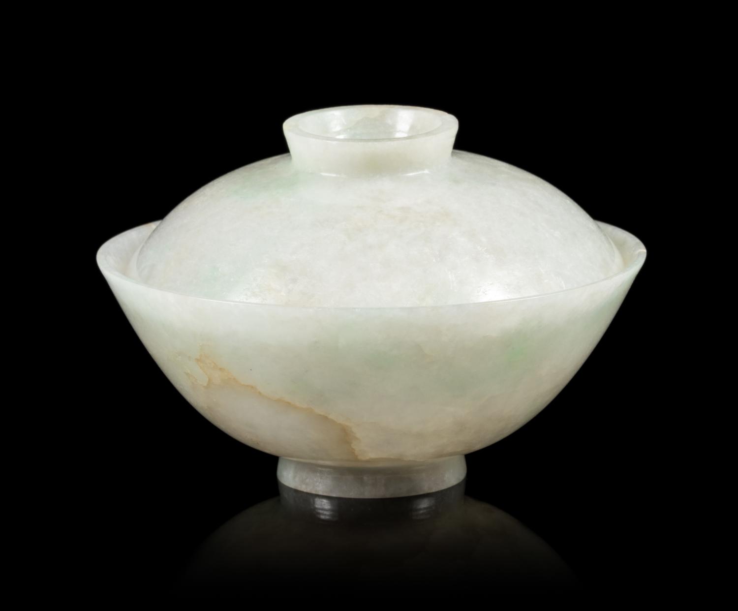A Jadeite Bowl and Cover Height 2 3/4 inches. — 19TH CENTURY