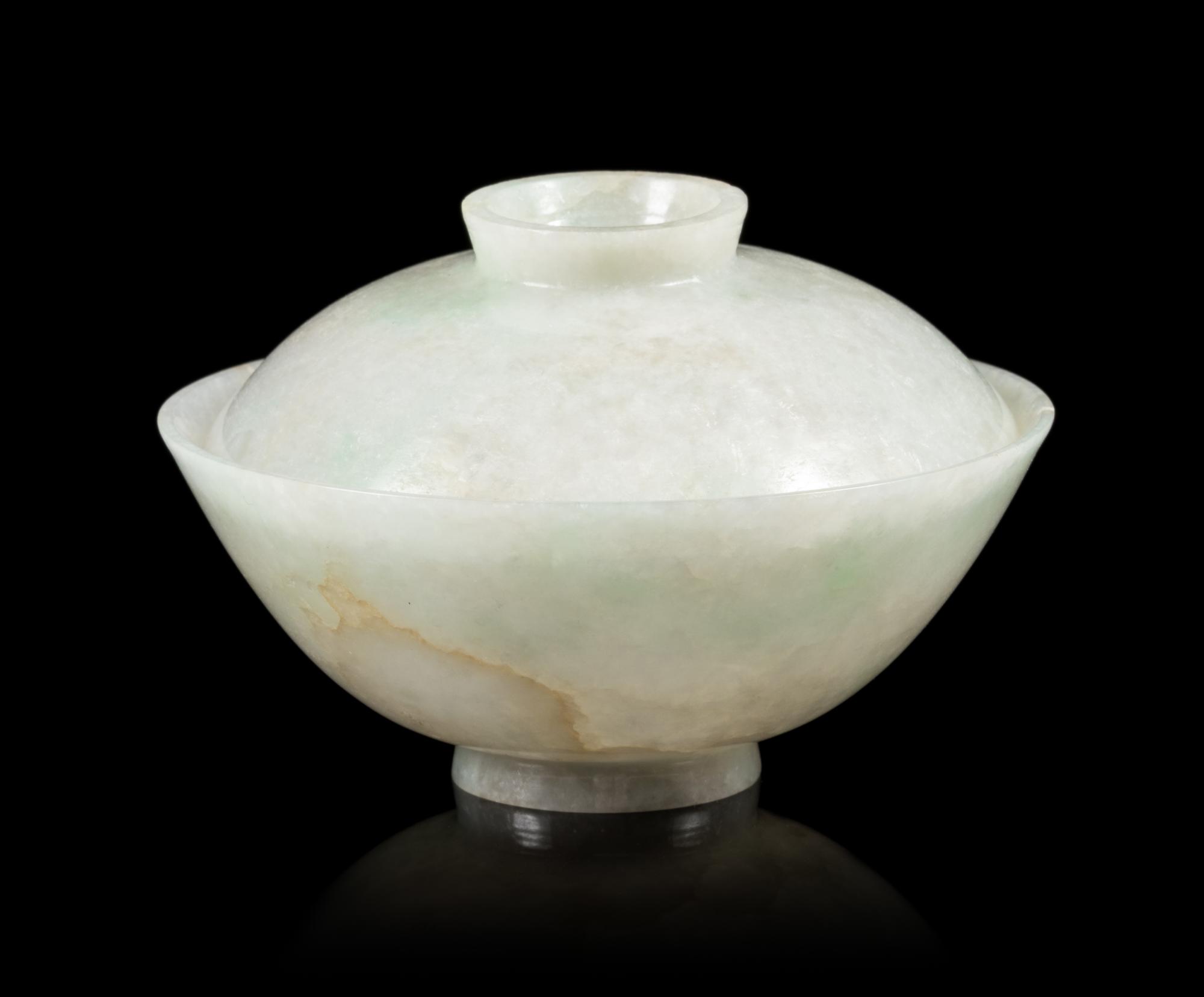 A Jadeite Bowl and Cover Height 2 3/4 inches. — 19TH CENTURY
