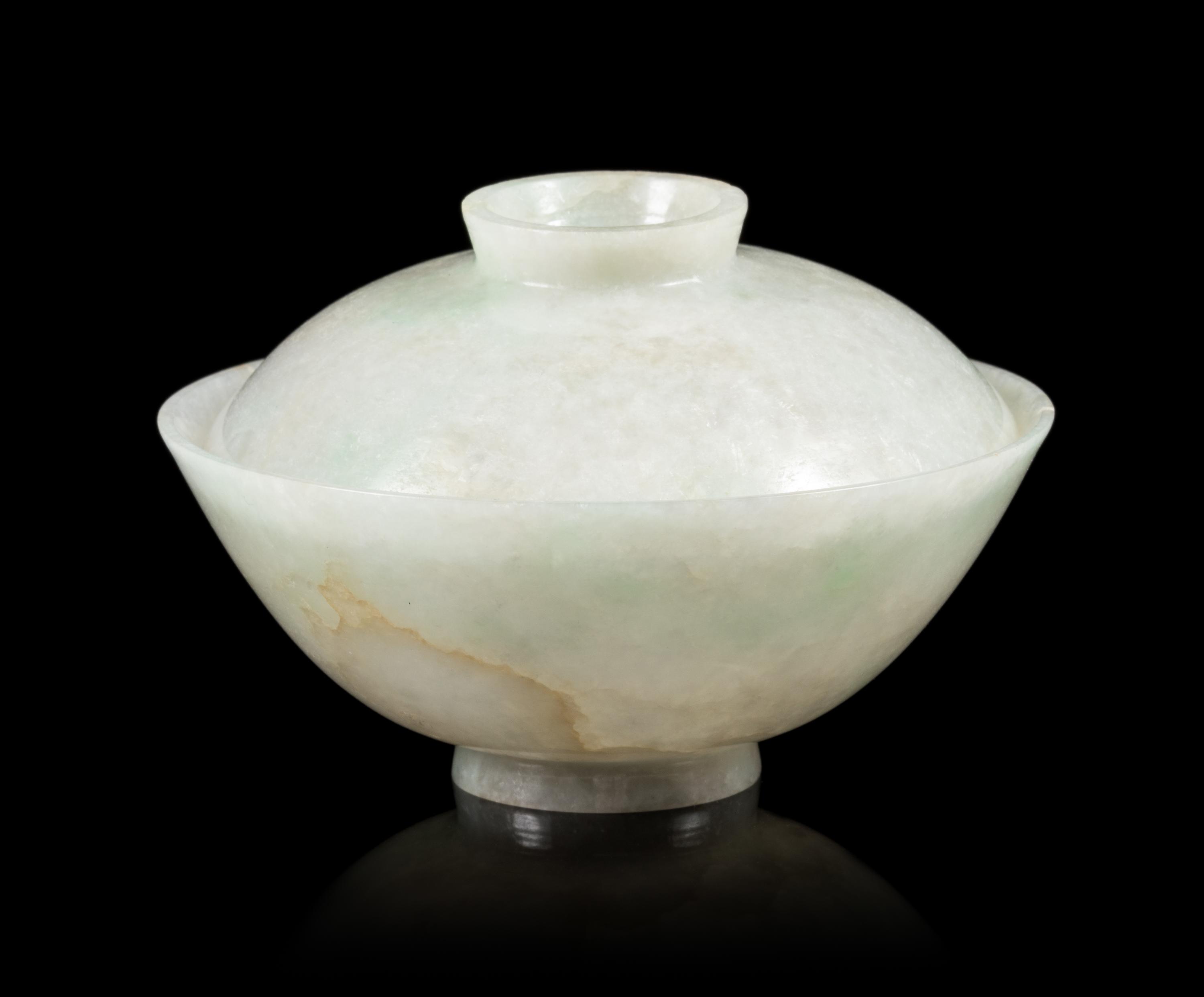 A Jadeite Bowl and Cover Height 2 3/4 inches. — 19TH CENTURY