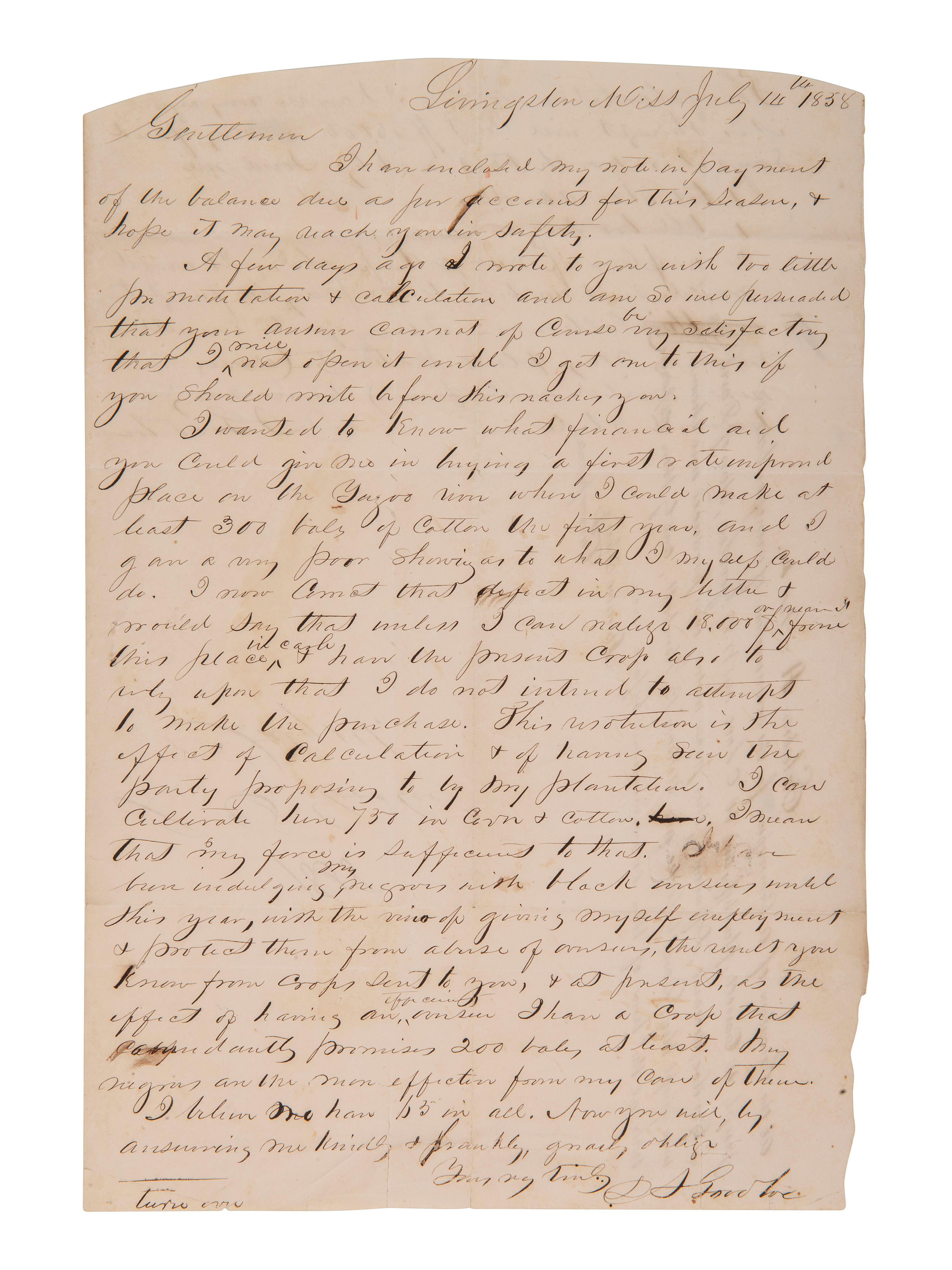 [ENSLAVEMENT] Protection of the enslaved from overseers' abuse detailed by MS plantation owner, 1858