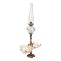 A Gilt Bronze and Clamshell Mounted Glass Oil Lamp