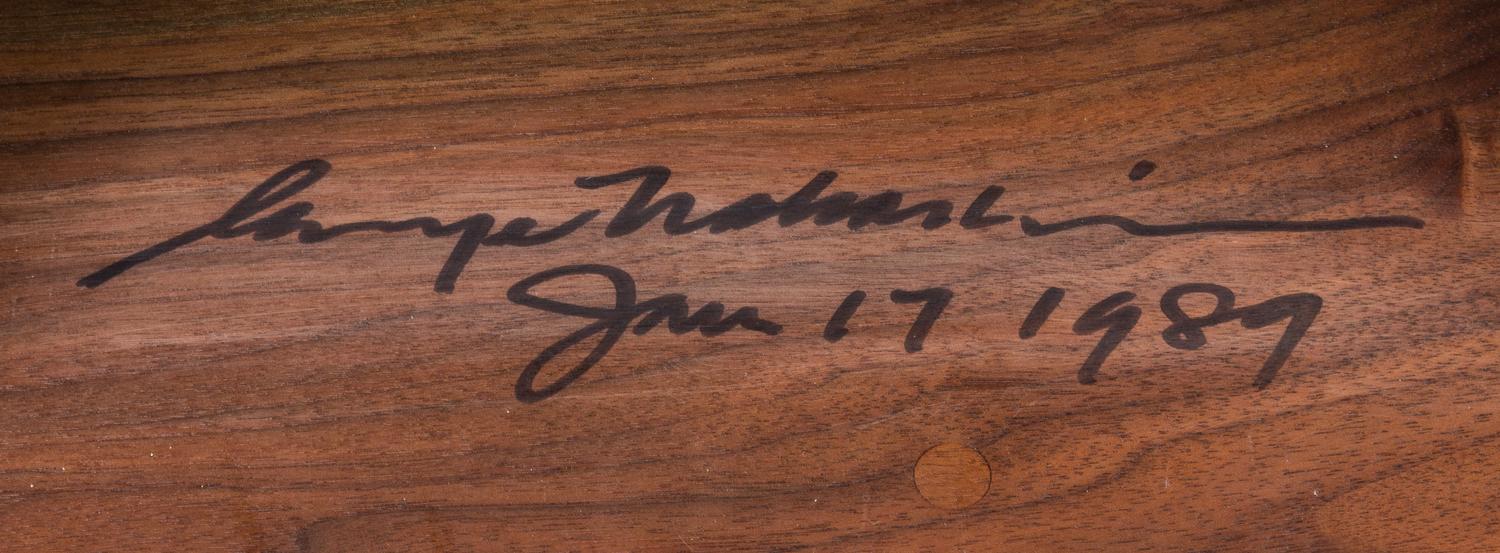 George Nakashima, (Japanese/American, 1905-1990), a rare pair of Kornblut cabinets, executed in a custom size with finished backs, 1989