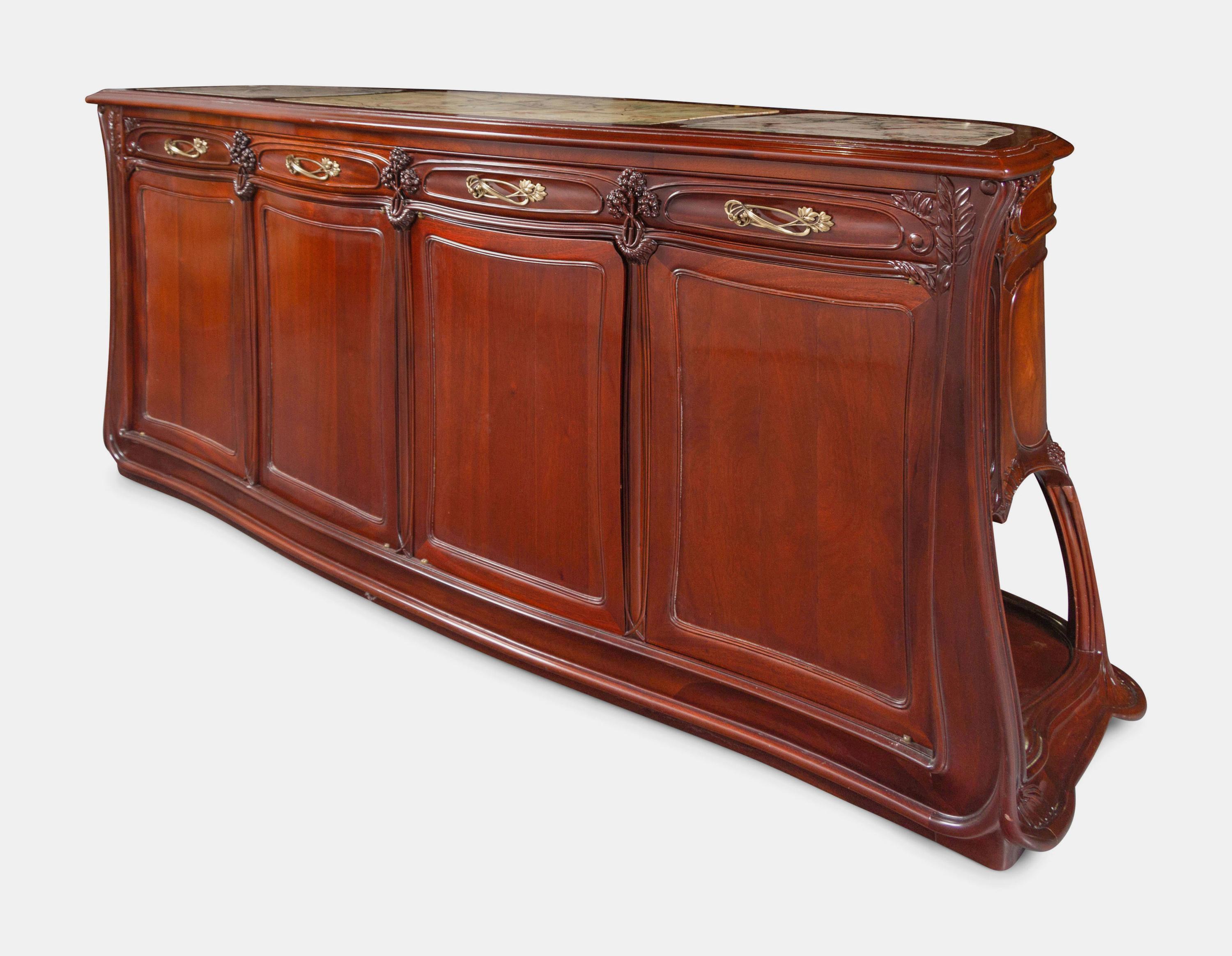 Art Nouveau Carved Bar Suite comprising a bar and a liquor cabinet