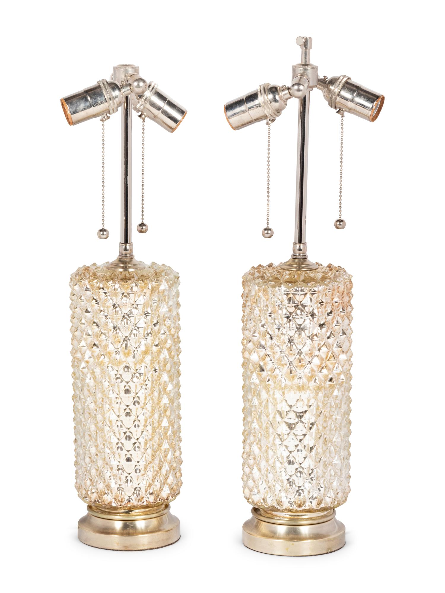 A Pair of Mercury Glass Lamps with Shades