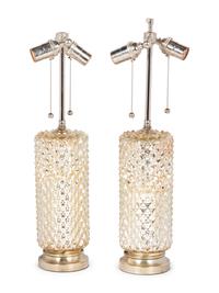 A Pair of Mercury Glass Lamps with Shades