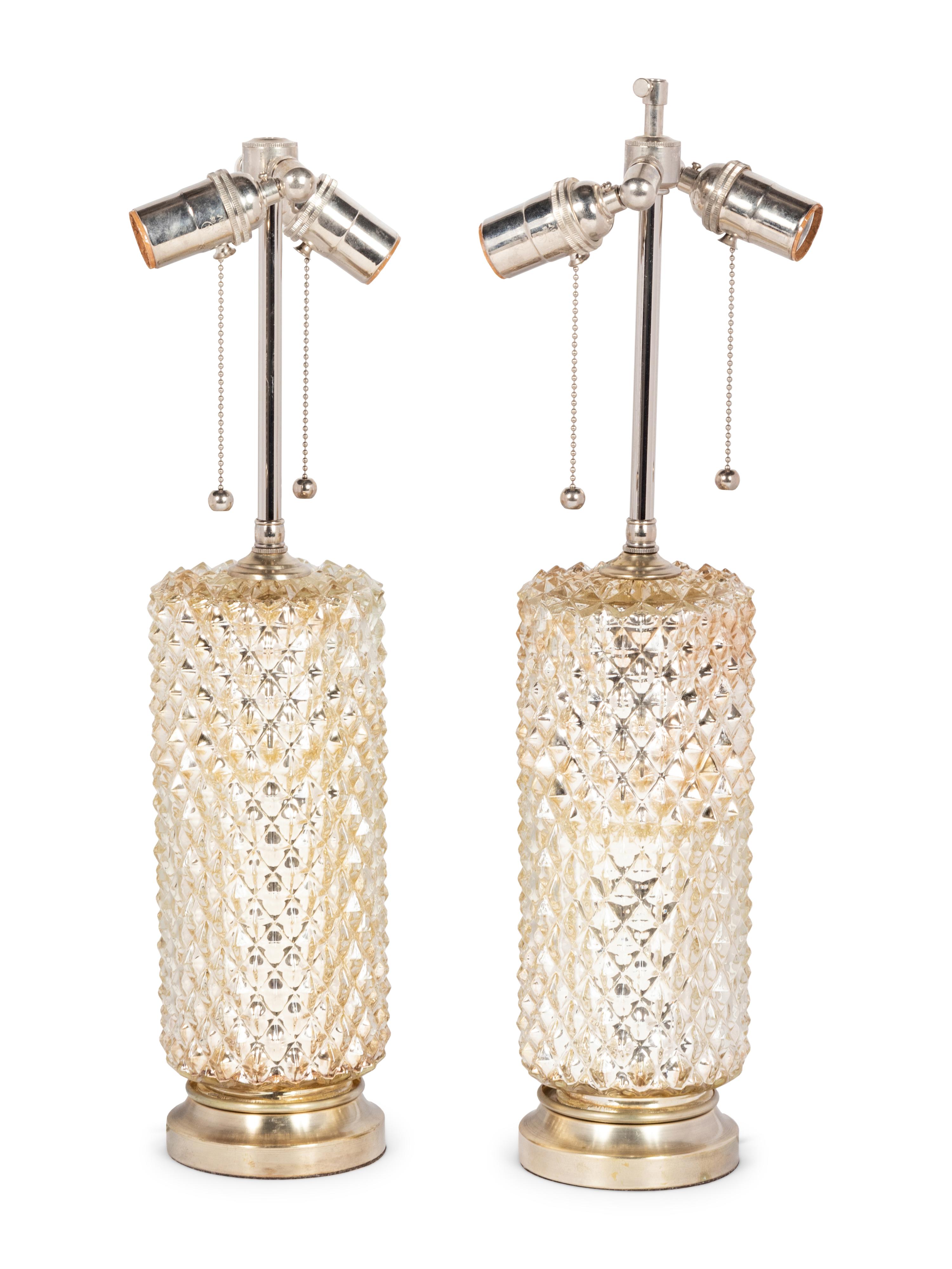 A Pair of Mercury Glass Lamps with Shades