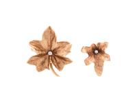 COLLECTION OF YELLOW GOLD AND DIAMOND LEAF BROOCHES