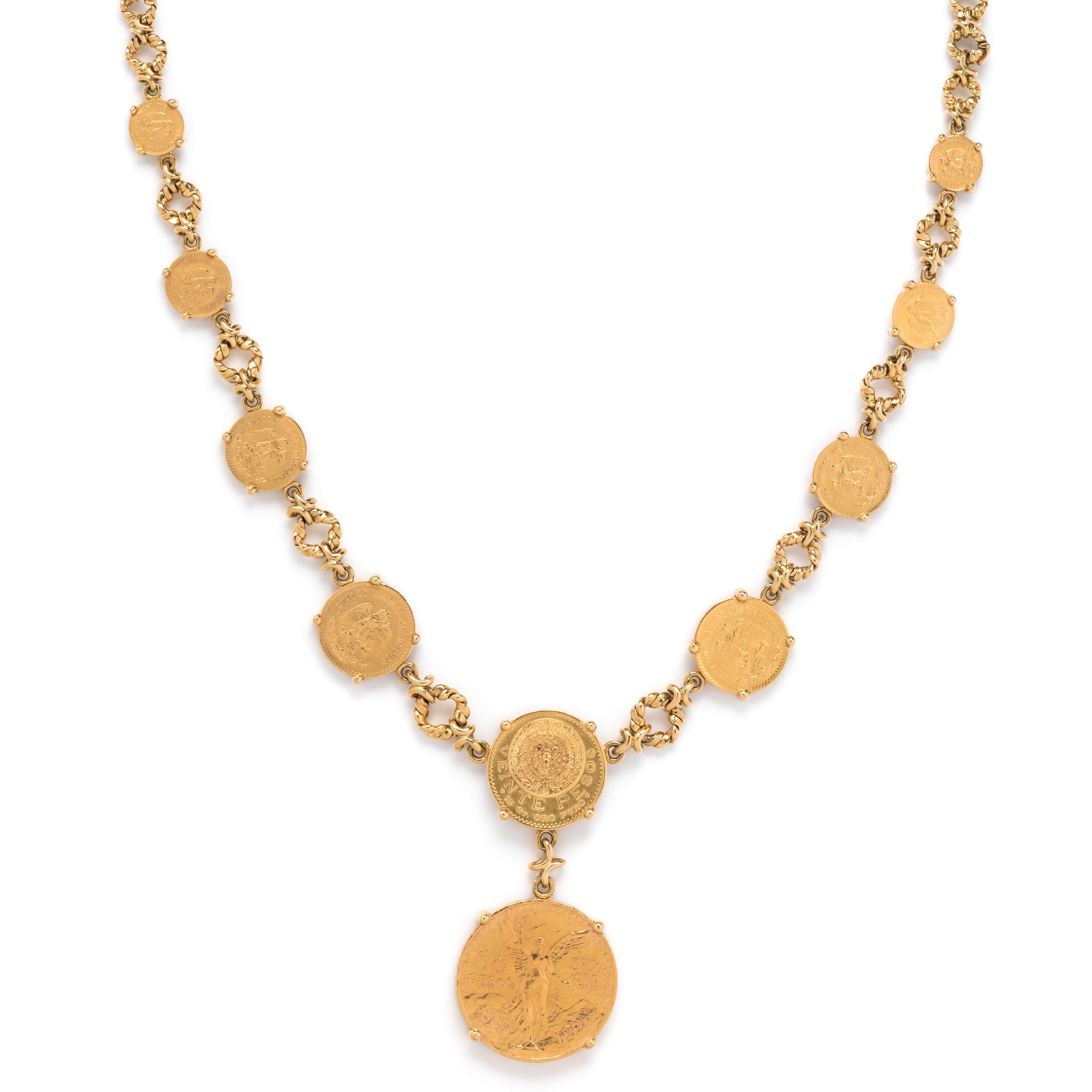 VAN CLEEF & ARPELS, VINTAGE, CONVERTIBLE YELLOW GOLD AND COIN BELT/NECKLACES